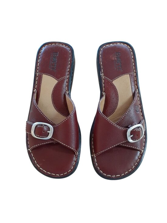 Born Shoes - Born Womens Leather Sandals Size 7 Dk Brown Buckle Strap Hand Crafted Footwear